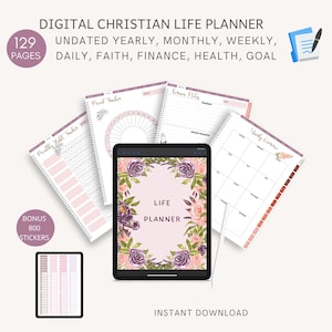 Floral Ultimate Digital Christian Life Planner for GoodNote, Digital Planner, Prayer, Sermon, Health, Finance, Project, Goal, Lifestyle