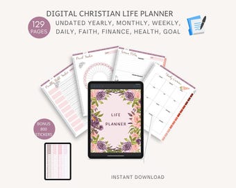 Floral Ultimate Digital Christian Life Planner for GoodNote, Digital Planner, Prayer, Sermon, Health, Finance, Project, Goal, Lifestyle