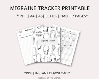 Migraine Tracker Printable , Headche Tracker, Symptom Tracker Inserts , Pain Tracker, A5, A4, Half & Letter Size