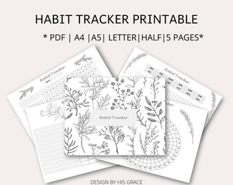 Habit Tracker Imprimable pour suivre les habitudes et la routine; Taille us full/half/a4/a5; Gris