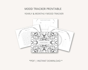 Mood Tracker Printable; Monthly Mood Tracker, Yearly Mood Tracker, US Full/Half/A4/A5 Size, Gray