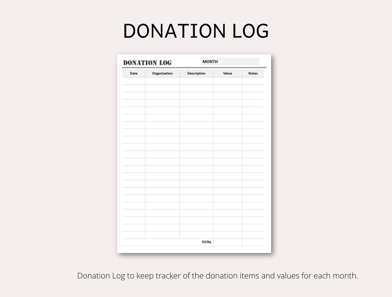 Donation Tracker Donation Log for charitable donation US Etsy