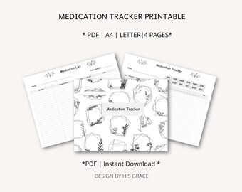 Monthly Medication Tracker,  Medication Log, US Letter Size/A4 Size