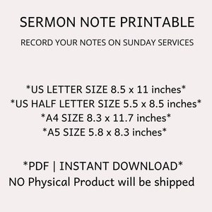 Sermon Notes Printable | Church Notes Planner Inserts | A5, A4, Half ...