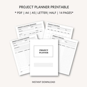 Planificador de proyectos imprimible: Gestor de proyectos imprimible para planificar y realizar un seguimiento de su proyecto y presupuesto, tamaño COMPLETO/MEDIO/A4/A5