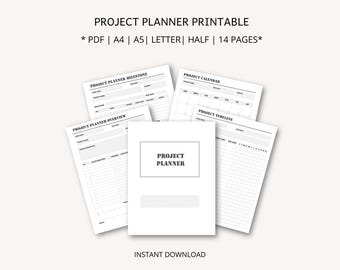 Afdrukbaar projectplanner: afdrukbaar projectmanager om je project en budget te plannen en bij te houden, formaat VOL/HALF/A4/A5