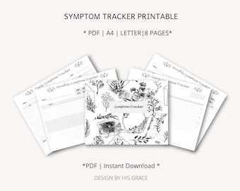 Monthly Symptom Tracker for chronic diseases, Pain Tracker,Daily Symptom Tracker, Annual Symptom Tracker,  US Letter Size/A4 Size