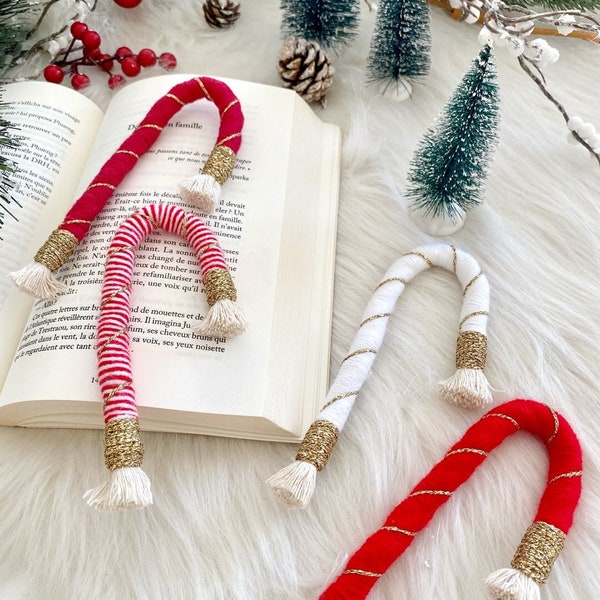 Sucre d'orge en macramé, décoration de sapin, cadeau invités noël, boule de noël, macramé, déco noël, candycane