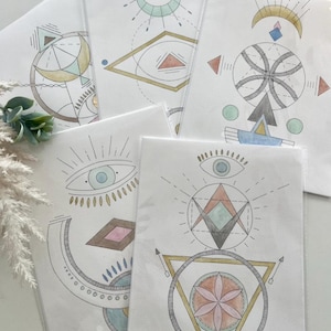 ERFOLG, Packung mit 5 Schwingungssymbolen, energetisches Malen, heilige Geometrie, Zeichnung, Schwingungskunst, energetische Heilung, Manifestation