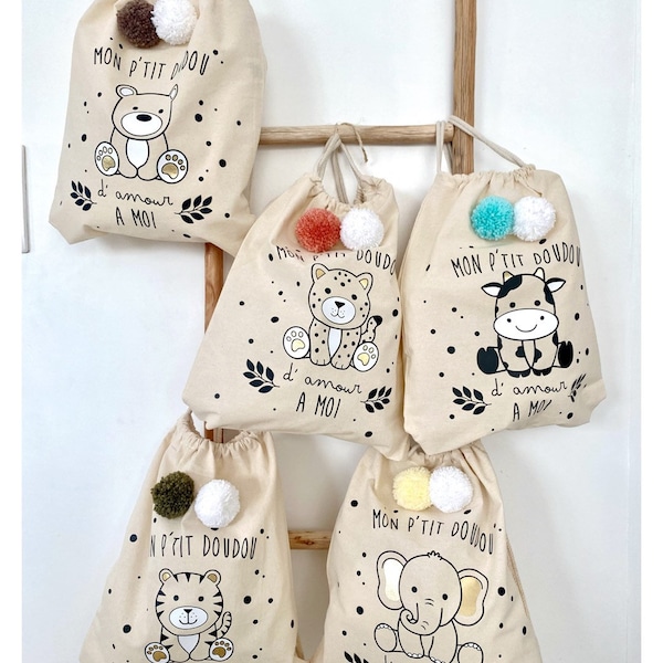 Sac à dos baluchon en coton, sac enfant, sac à doudou, sac à dos enfants, sac animaux, cadeau enfant, pâques, cadeau pâques