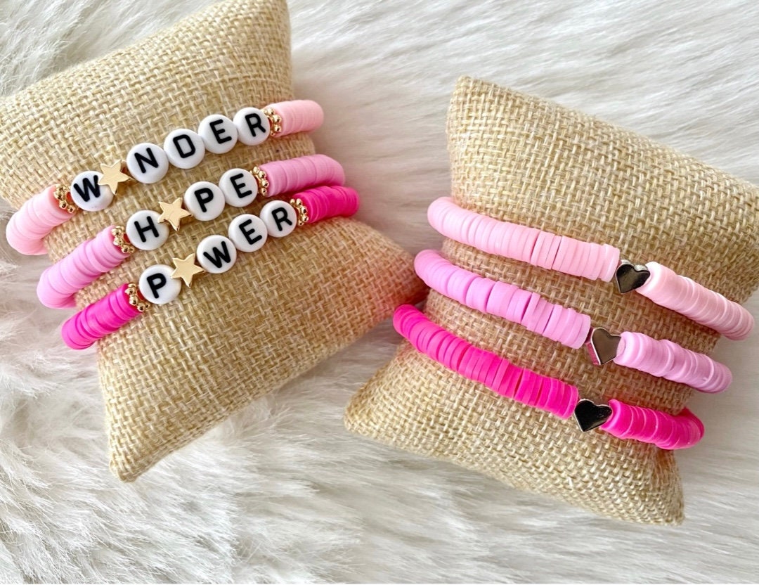 PINK OCTOBER personalized HEISHI pearl support bracelet, women's bracelet, pearl bracelet, mantra bracelet, breast cancer bracelet,