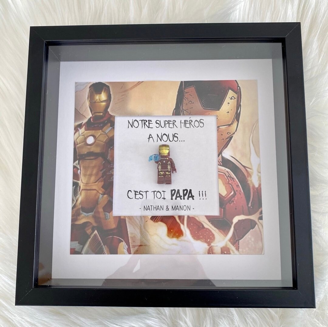 Hero - Cadre Vitrine Mon Super Héros Iron Man à Message Personnalisé