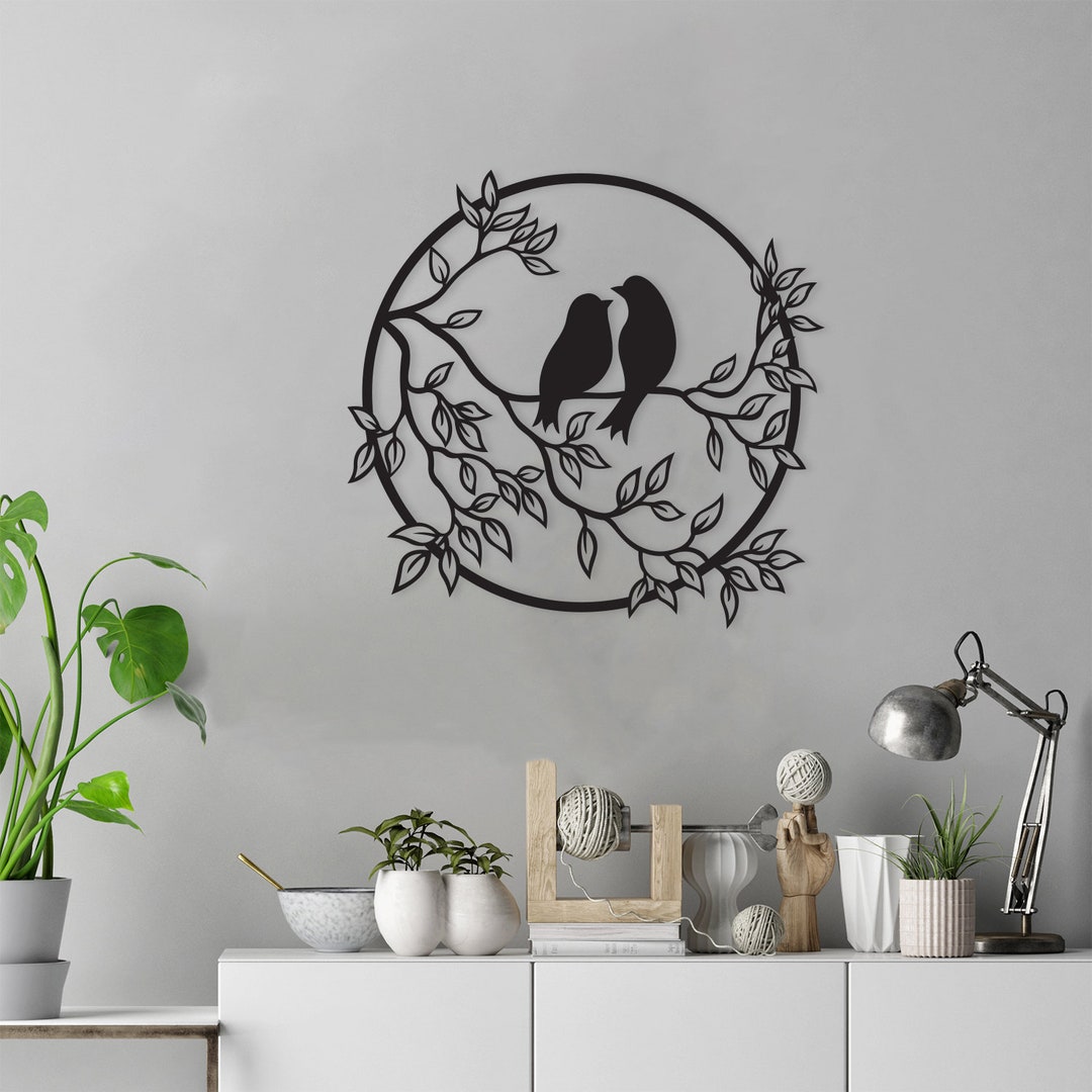 Love Birds Metal Wall Art, Love Birds on Brach Wall Art, Nature Wall