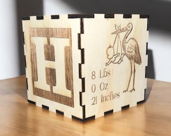 Personalized Birth Stats Wooden Baby Block: Engraved Nursery Decor