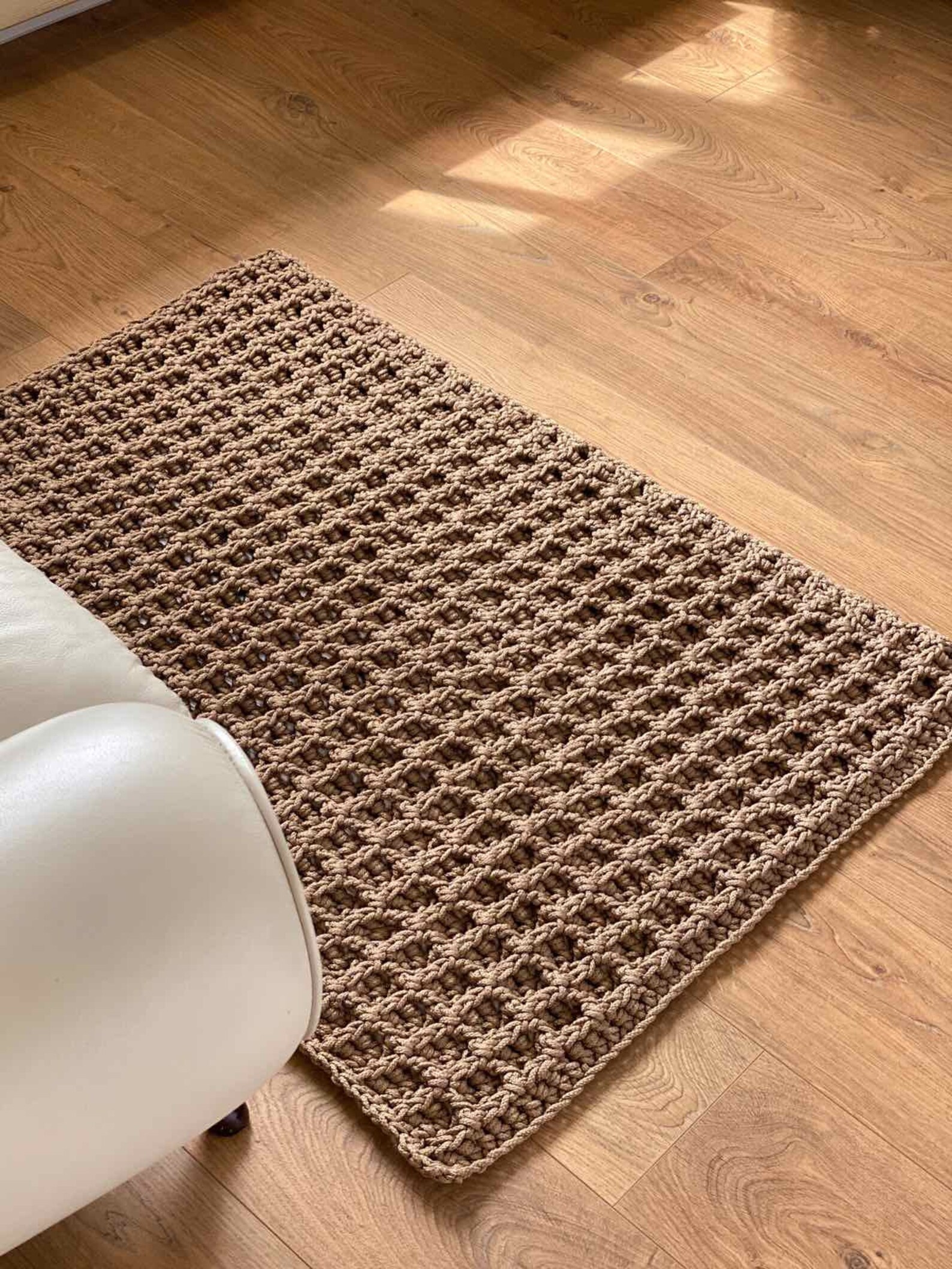 Handmade rectangular mocha color carpet. Waffle rug made to Etsy