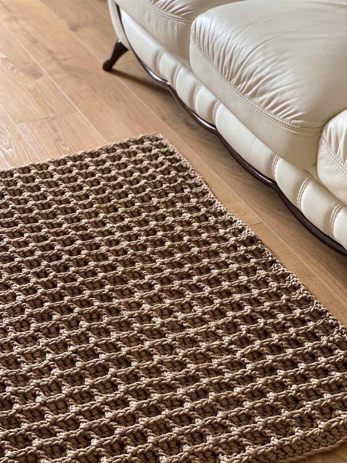 Handmade Rectangular, Mocha Color Carpet. Waffle Rug Made to Order
