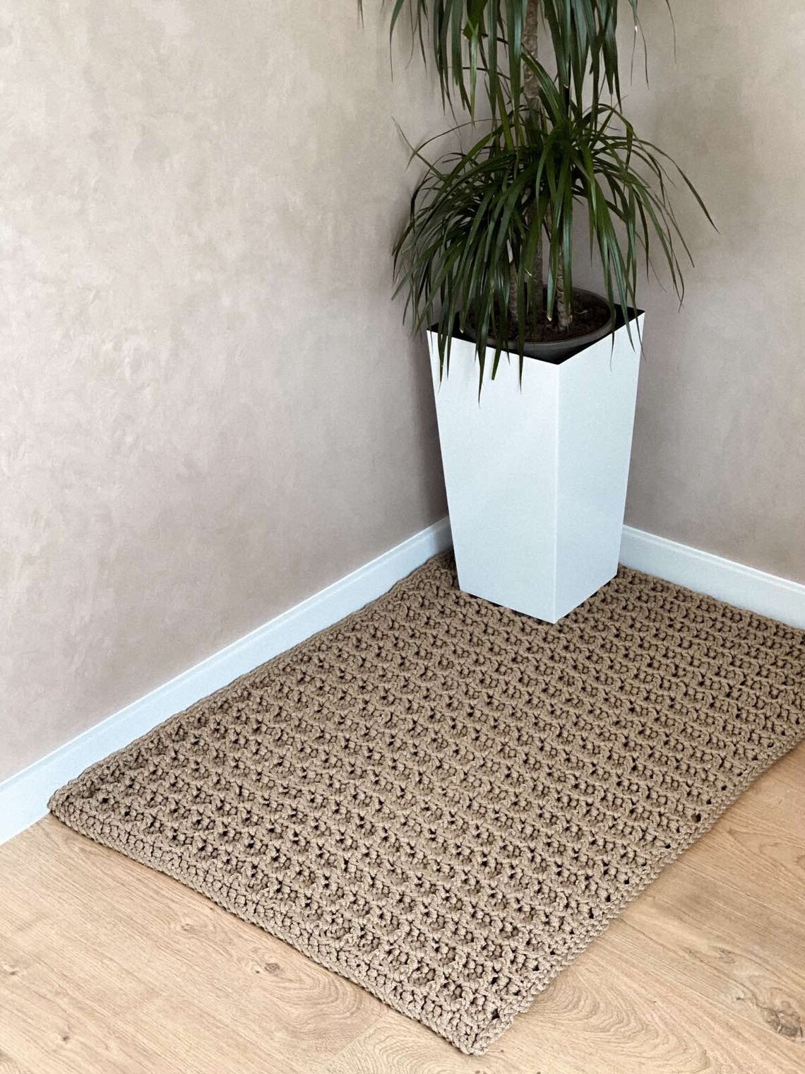 Handmade Rectangular, Mocha Color Carpet. Waffle Rug Made to Order. Crochet Carpet. Crochet Rug