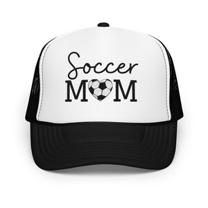 Soccer Mom Heart Black Writing Foam trucker hat