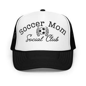 Soccer Mom Social Club Black Writing Foam trucker hat