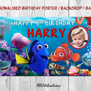 Finding Dory Birthday Photo Banner Finding Dory Personalised Birthday Poster Finding Nemo Birthday Backdrop -DIGITAL COPY ONLY- Within 24HRS