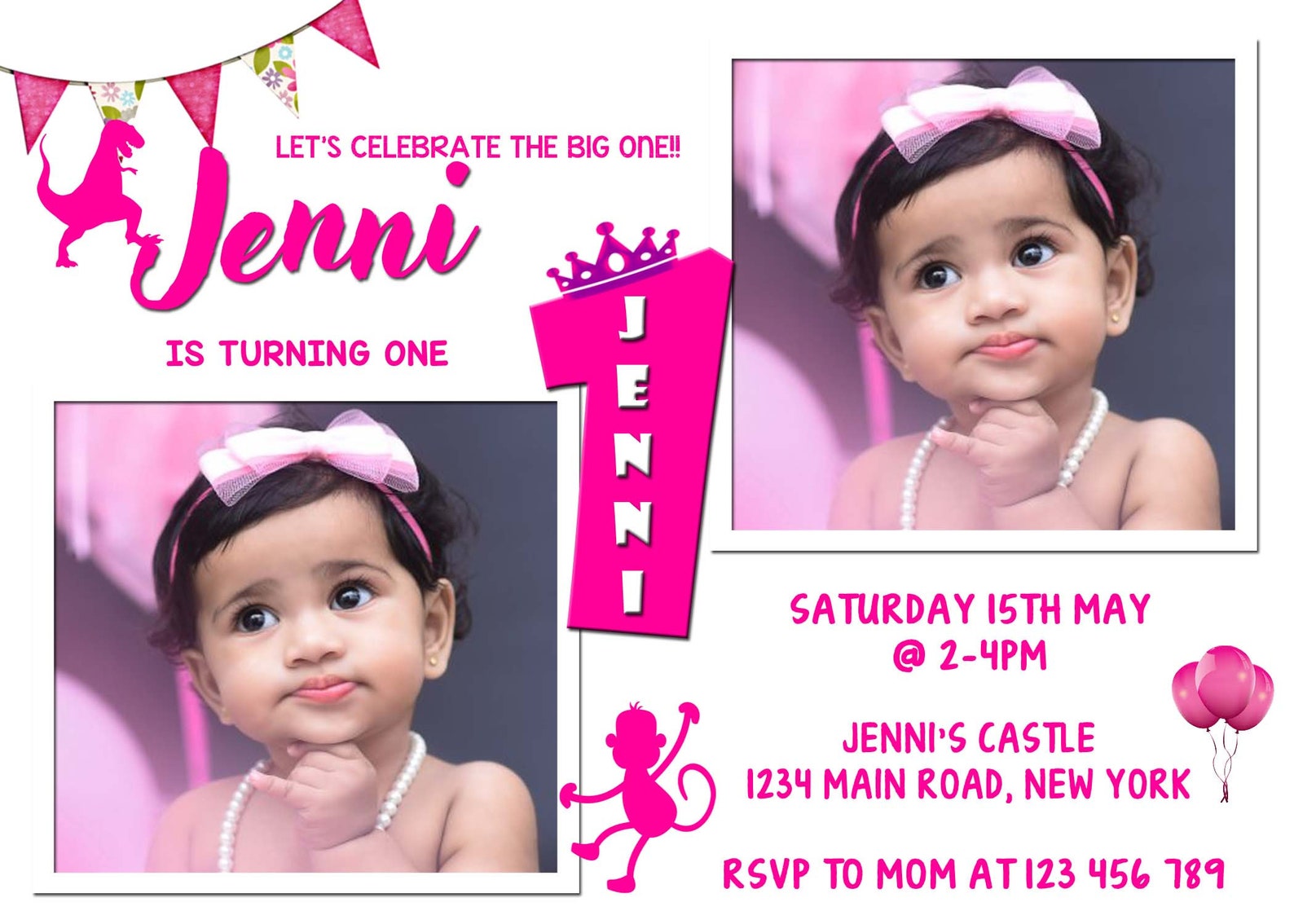 Baby Photo Printable First Birthday Invitation 1st Birthday Etsy