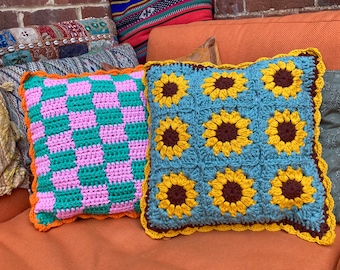 Crochet handmade square cushion throw pillow in a variety of patterns