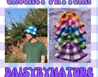 Patrón de crochet para gorro de pescador de cuadros vichy: Diseño de tapiz fácil (patrón PDF)