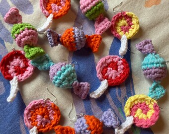 Retro lollipop sweet candy handmade crochet earrings