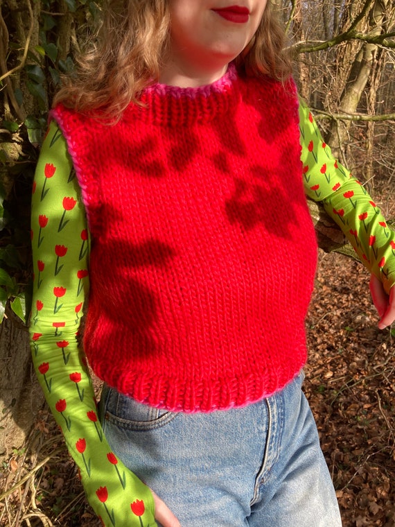 Knitted Sweater Vest in Pink and Red Handmade to Order - Etsy