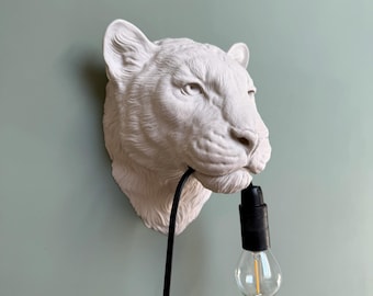 Lampada da parete a forma di testa di pantera con lampada in bocca - Decorazione moderna per soggiorno, camera da letto o corridoio - Illuminazione da parete unica
