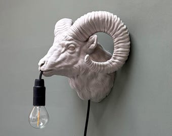 Lámpara de pared de carnero con cuernos - Lámpara de cabeza de animal única - Lámpara de pared con cabeza de animal moderna - Lámpara de pared con cabeza de animal atractiva para la sala de estar - Lámpara de pared con cabeza de animal de carnero