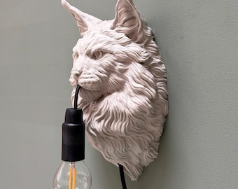Maine Coon Cat Wall Lamp - Unique Cat Head Lamp - Cat Lover Decor - Animal Wall Lamp - Cat Head Lamp - Cat Decoration