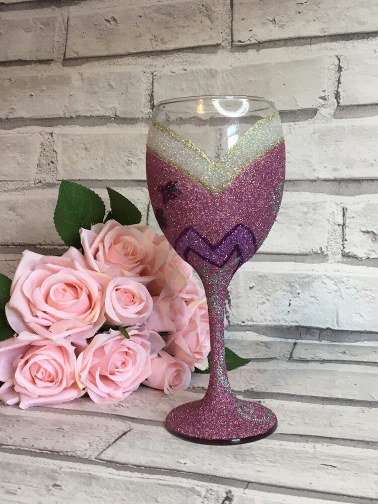 Sparkly Princess Wine Glass, Glittery Wine Glasses, Personalized