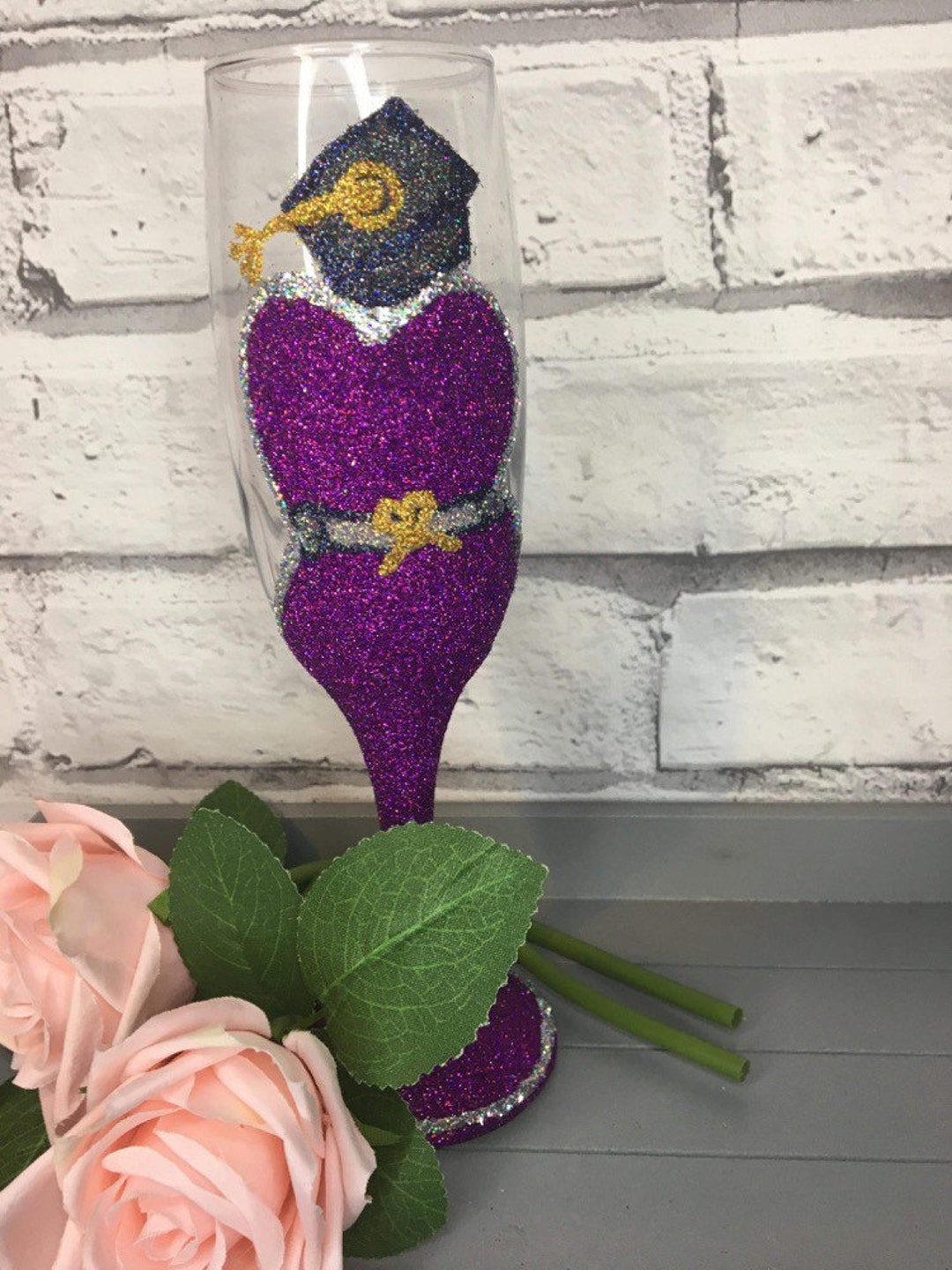 Graduation Champagne Flute, Graduation Dress Flute, Graduation Glitter
