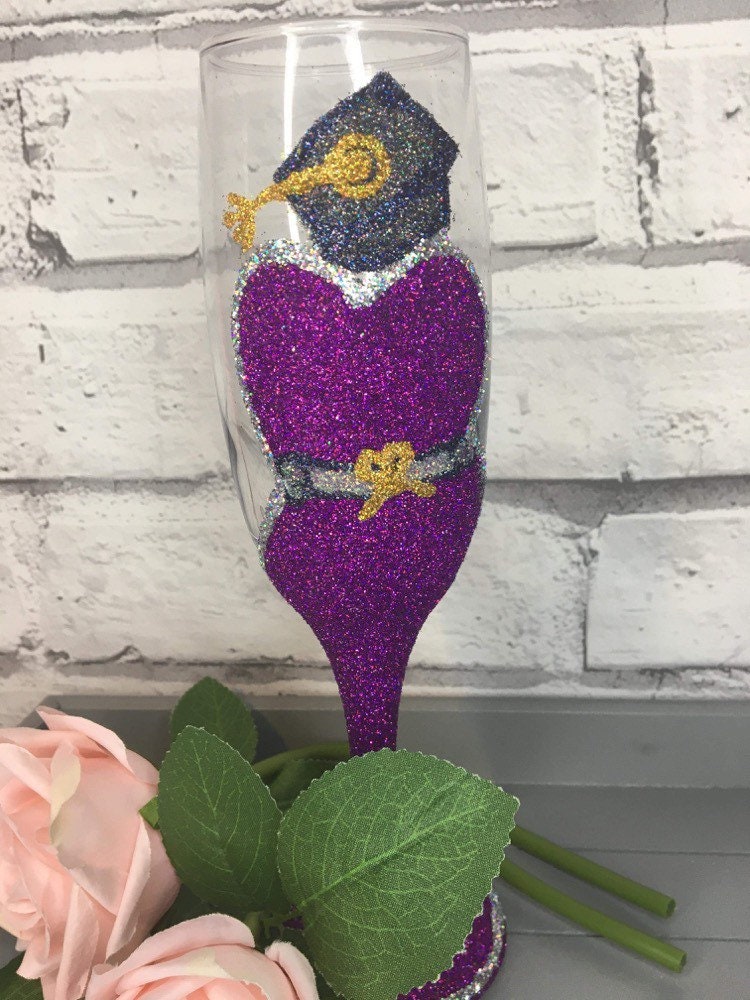 Graduation Champagne Flute, Graduation Dress Flute, Graduation Glitter