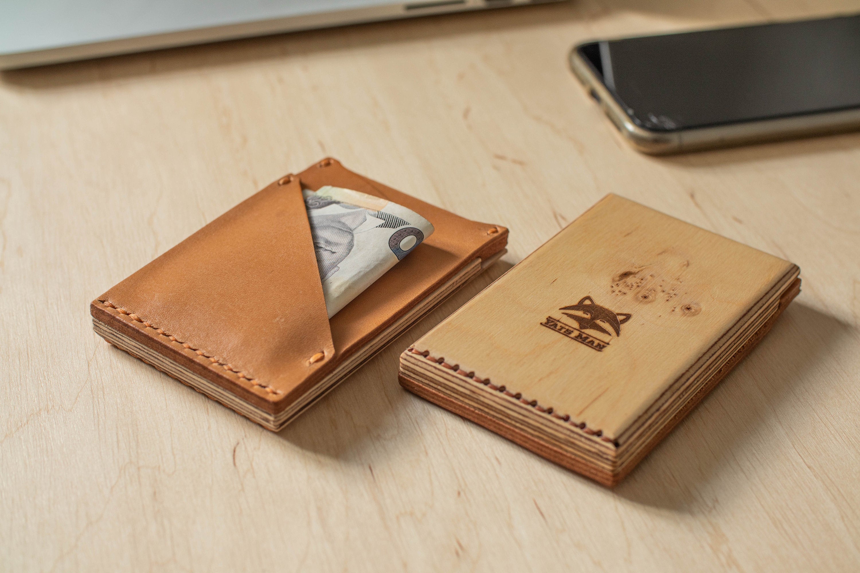 Minimalist wallet made from wood and leather small leather Etsy