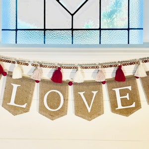 LOVE Burlap Banner, Valentine’s Day Banner, Party Banner, Valentine’s Day Garland, Heart Garland