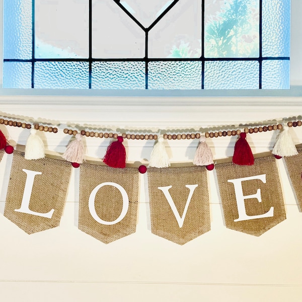 LOVE Burlap Banner, Valentine’s Day Banner, Party Banner, Valentine’s Day Garland, Heart Garland