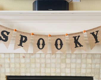 Spooky Burlap Banner, Halloween Banner, Fall Banner, Halloween Decor, Party Decor, Spooky Decor, Fireplace Garland, Classroom Decor