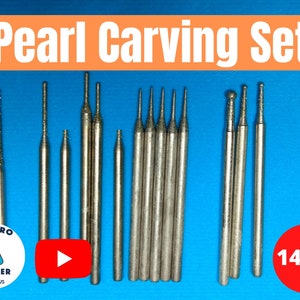 Pearl Carving Set 14 pcs. shank size of 2.3mm / 3/32&quot; See My YouTube Drilling Videos & Drill Stones and Crystals, Make Carved Pearls