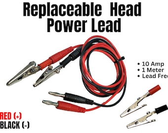Replaceable Head Heavy Duty 10 AMP Alligator clip lead Set. Electroform / Electroplating  1M Long Positive / Negative. Fits Power Supply