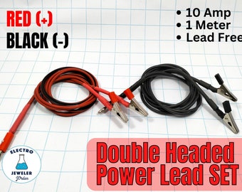 Double Headed Alligator Clip Power Lead Set Positive /  Negative.  1M / 3Ft Long. Red / Black. Fits Power Supply.