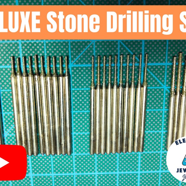Stone Drilling DELUX Set 28 pcs  2.3mm / 3/32" shank  See My YouTube Drilling Videos & Drill Stones and Crystals, Enlarge Bead Holes.