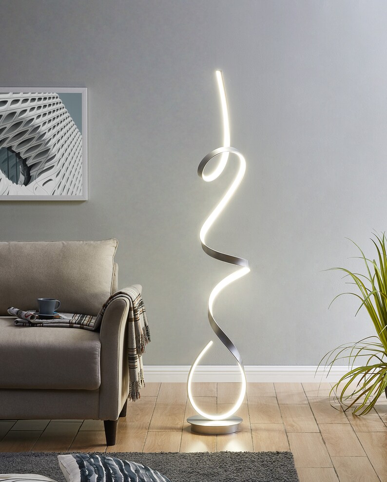 Amsterdam LED Floor Lamp // Silver // Abstract Spiral Light Etsy