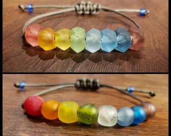 Rainbow Sea Glass Bracelet | African Recycled Sea Glass | Adjustable Paracord Bracelet | Rainbow Bracelet | LGBTQ Pride Bracelets