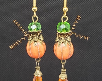 Pumpkin Dangle Earrings | Stainless Steel Hooks | Halloween Earrings | Fall Autumn Jewelry | Pumpkin Gifts | Pumpkin Jewelry for Her