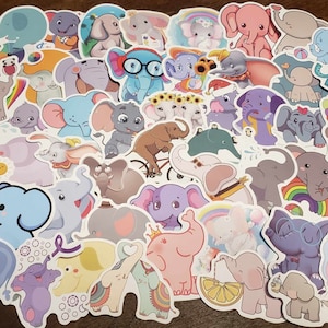 51 Elephant Themed Stickers | Vinyl Elephant Decals | Elephant Sticker Pack | Elephant Party Favors | Assorted Elephant Stickers