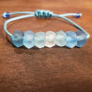 Blue Ombre Glass Bracelet | African Recycled Sea Glass | Adjustable Paracord Bracelet | Recycled Glass Bracelet | Beaded Rope Bracelet