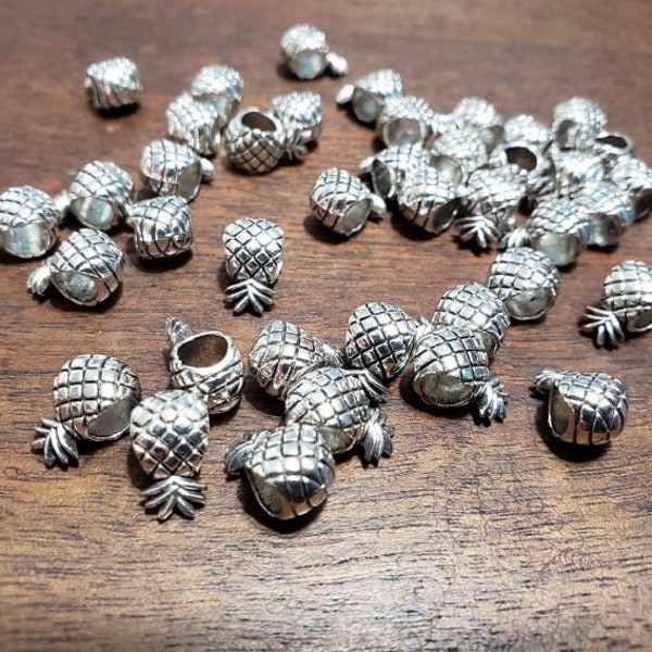 Double Sided Pineapple Beads | 12x7mm | 5mm Large Hole Pineapple Beads | Jewelry Making Supplies | Metal Pineapple Beads | Paracord Beads