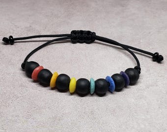 Rainbow Glass Bracelet | African Recycled Glass | Adjustable Paracord Bracelet | Subtle Pride | LGBTQ Pride Bracelet | Rainbow Gifts